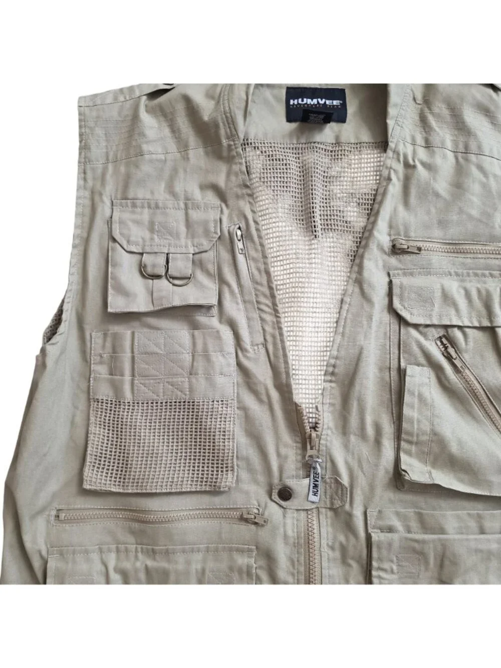 Humvee Adventure Gear 2XL Khaki Multi-Pocket Fishing Vest pockets Utility vest